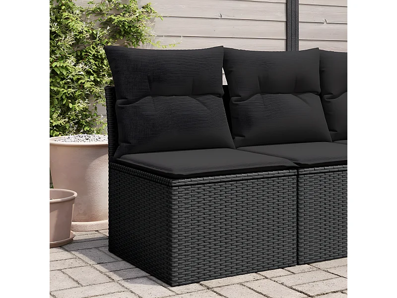 Canapé de jardin sans accoudoirs coussins noir résine tressée