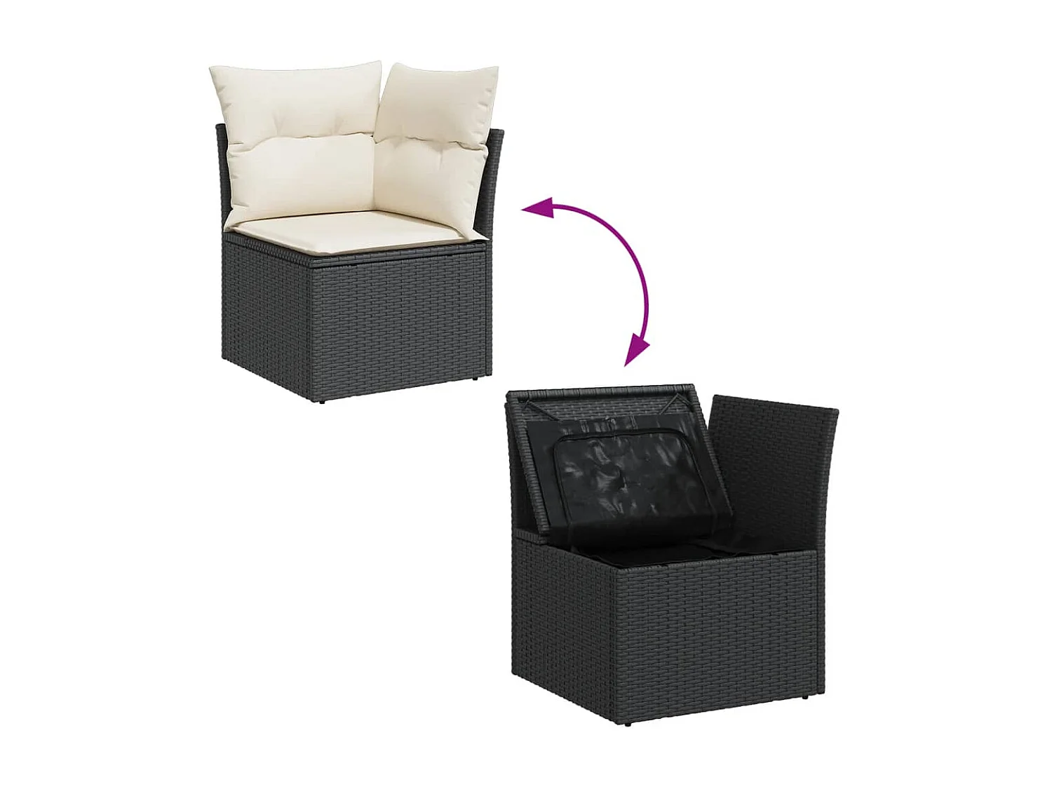 Canapé d'angle de jardin avec coussins noir résine tressée