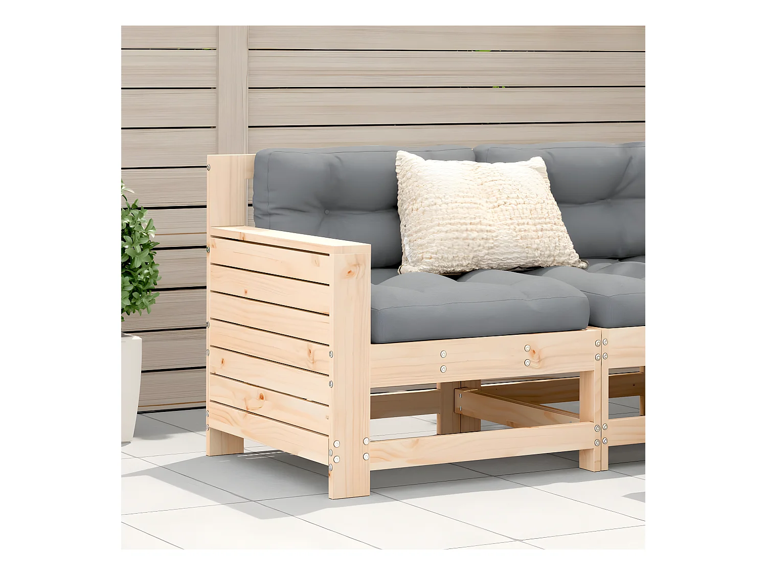 Canapé de jardin accoudoir avec coussin bois massif de pin