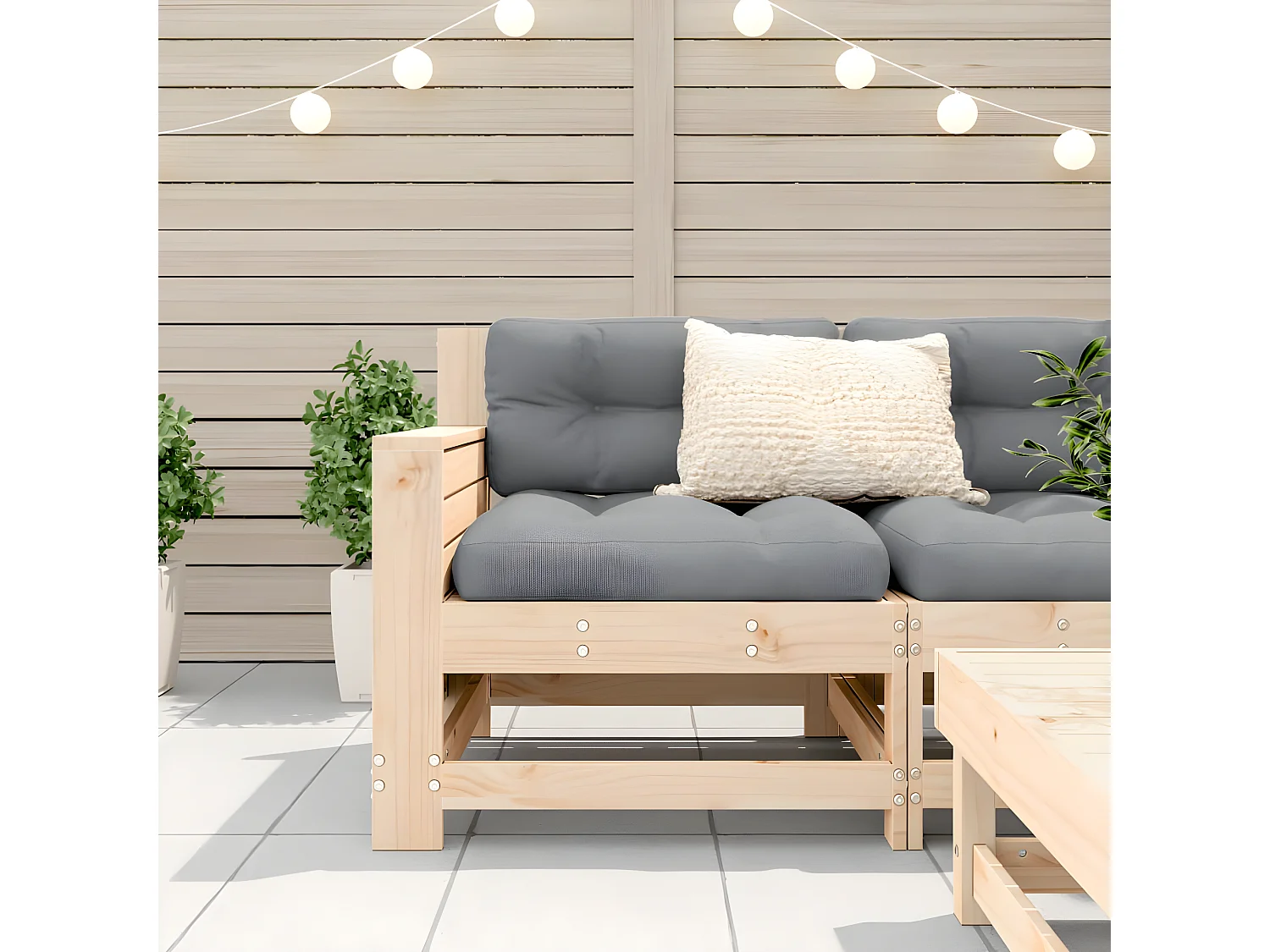 Canapé de jardin accoudoir avec coussin bois massif de pin