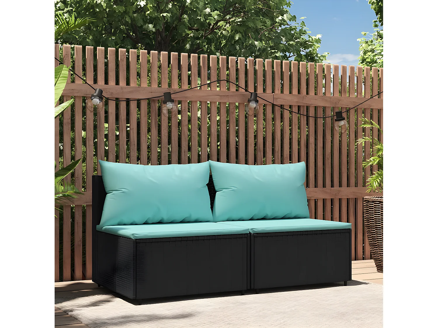 Canapés centraux de jardin et coussins 2pcs Noir Résine tressée