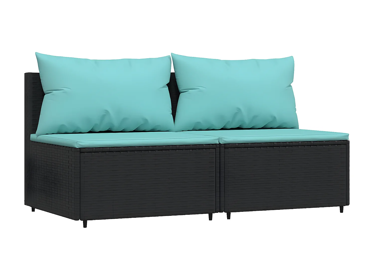 Canapés centraux de jardin et coussins 2pcs Noir Résine tressée