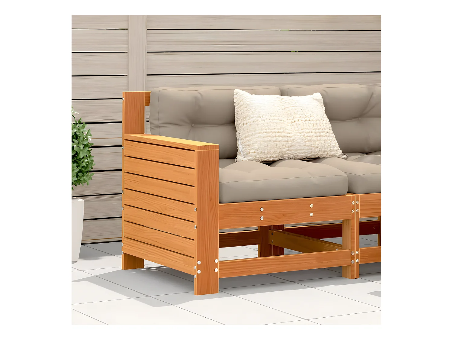 Canapé de jardin accoudoir cire marron bois de pin massif