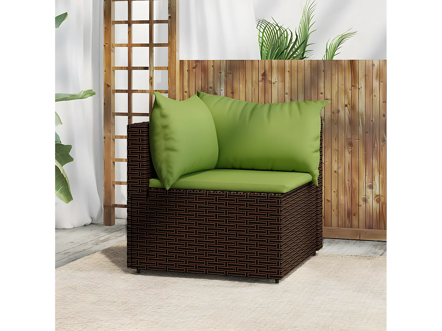 Canapé d'angle de jardin avec coussins marron résine tressée