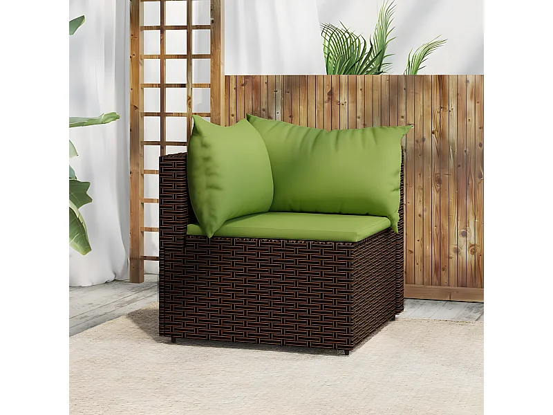 Canapé d'angle de jardin avec coussins marron résine tressée