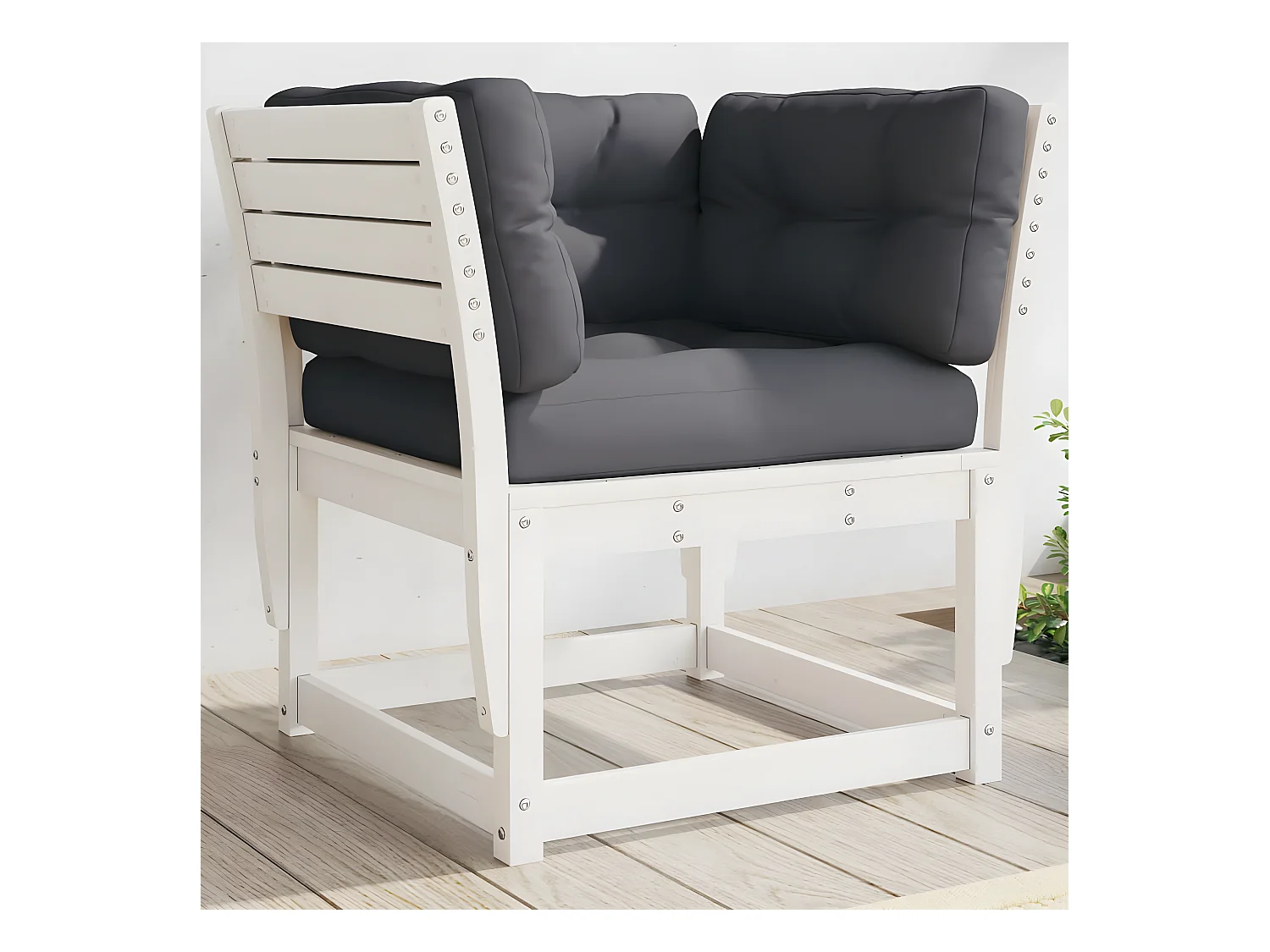 Canapé de jardin accoudoir avec coussins blanc bois massif pin