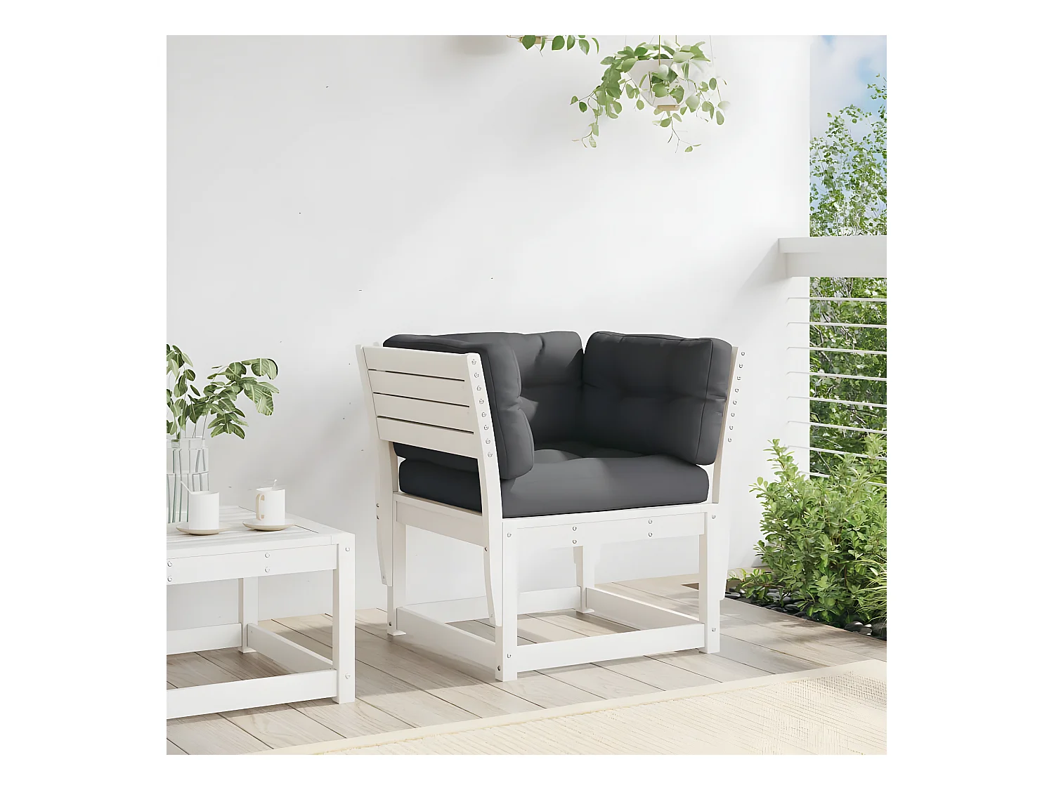 Canapé de jardin accoudoir avec coussins blanc bois massif pin