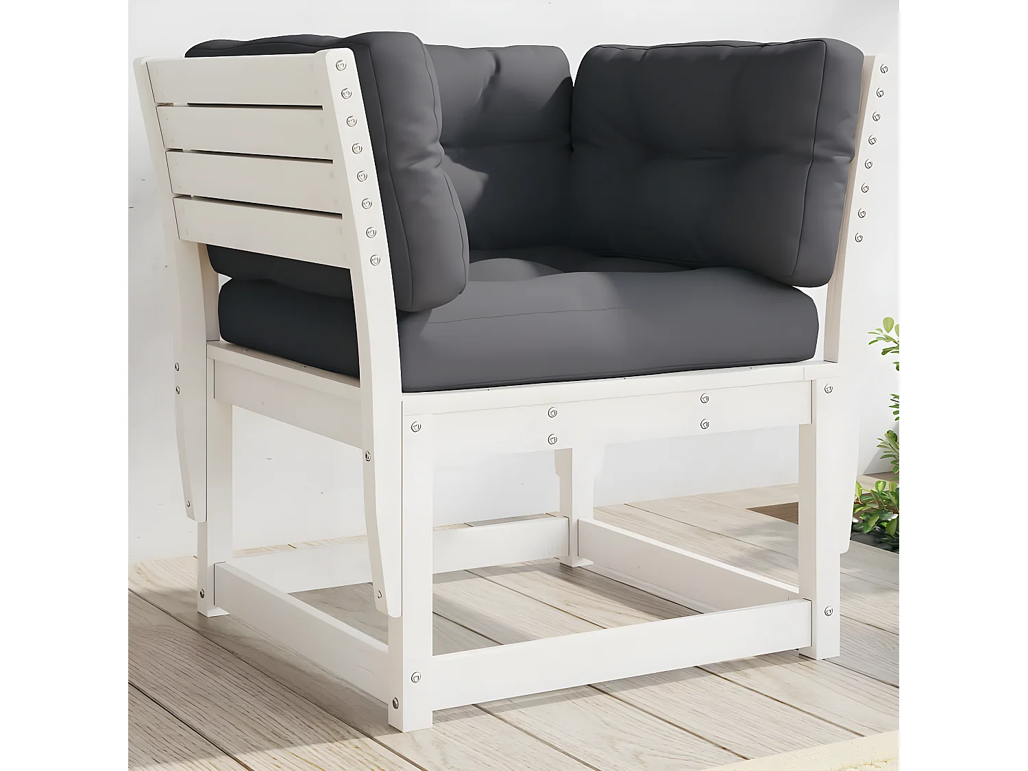 Canapé de jardin accoudoir avec coussins blanc bois massif pin