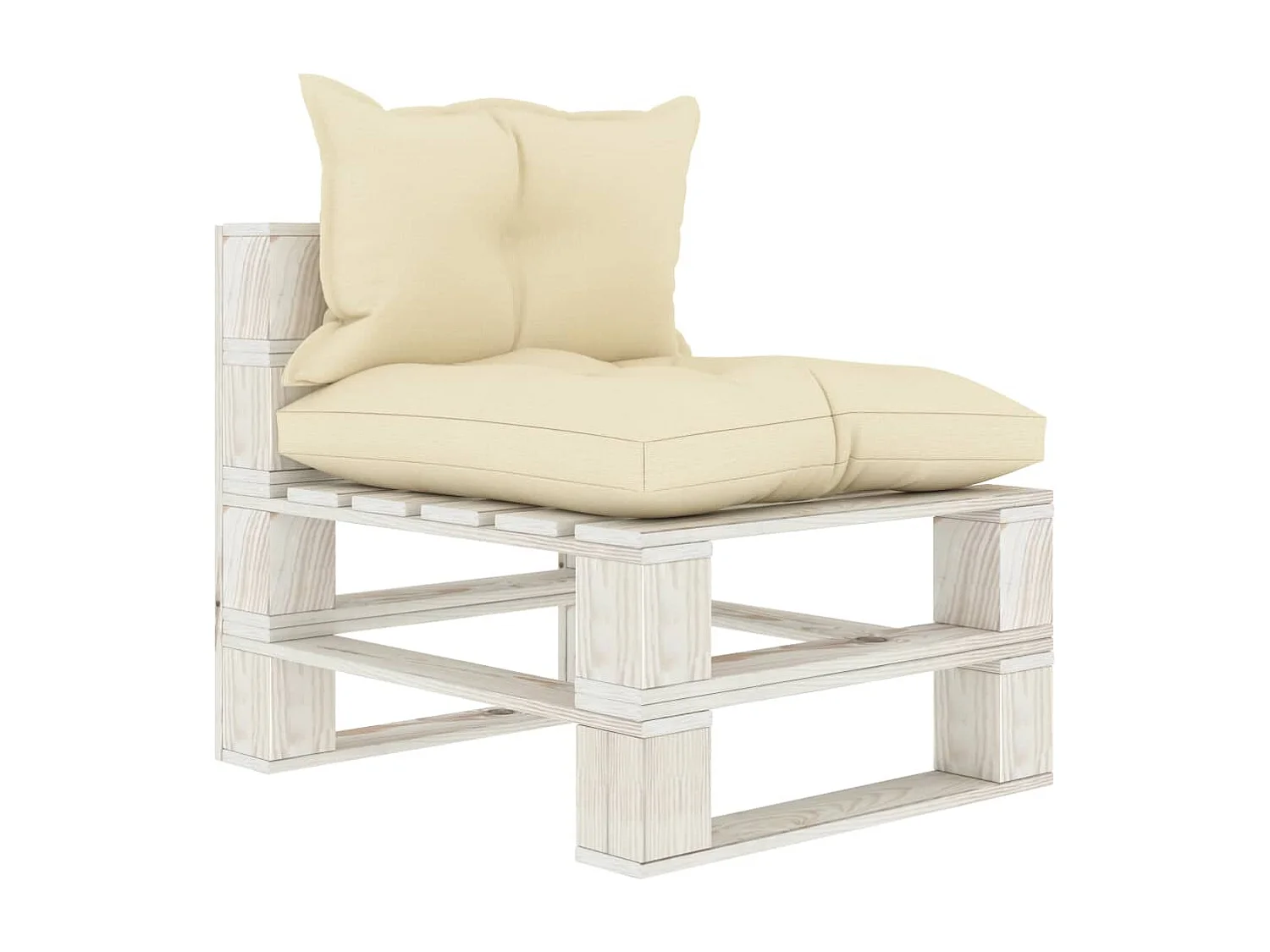 Sofá de jardín medio con palés y cojines color crema Madera