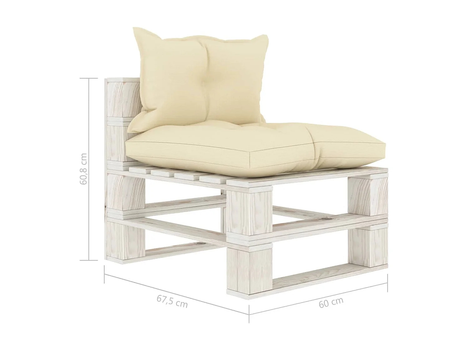 Sofá de jardín medio con palés y cojines color crema Madera