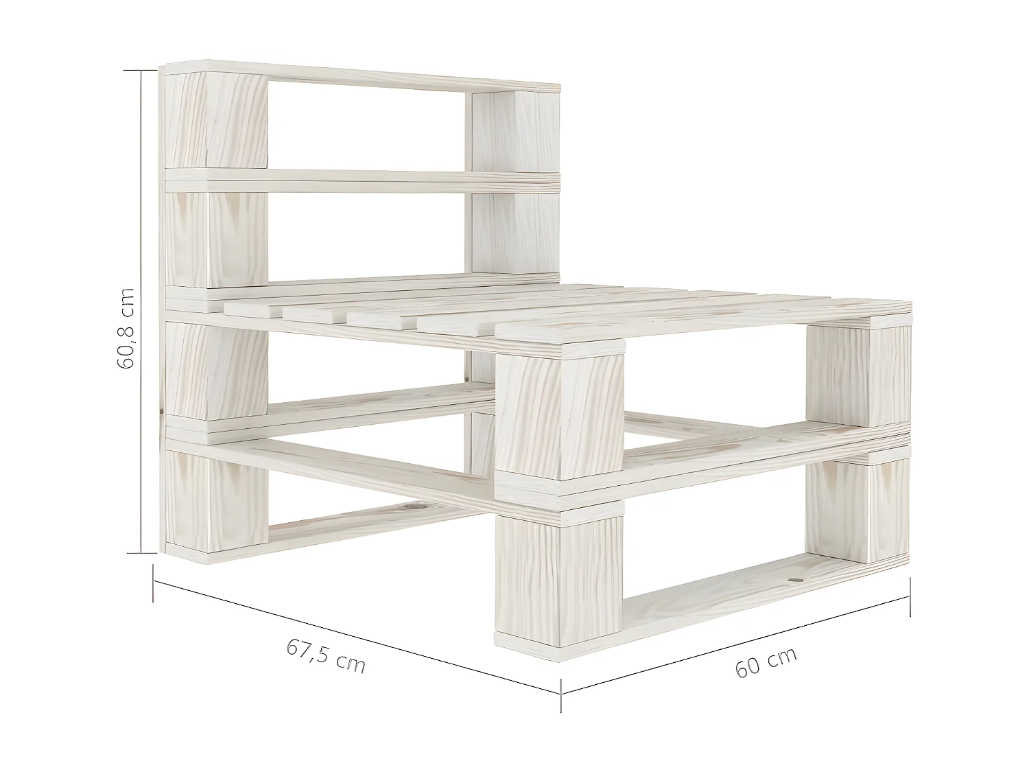 Middentuinpalletbank met crèmekleurige kussens van hout
