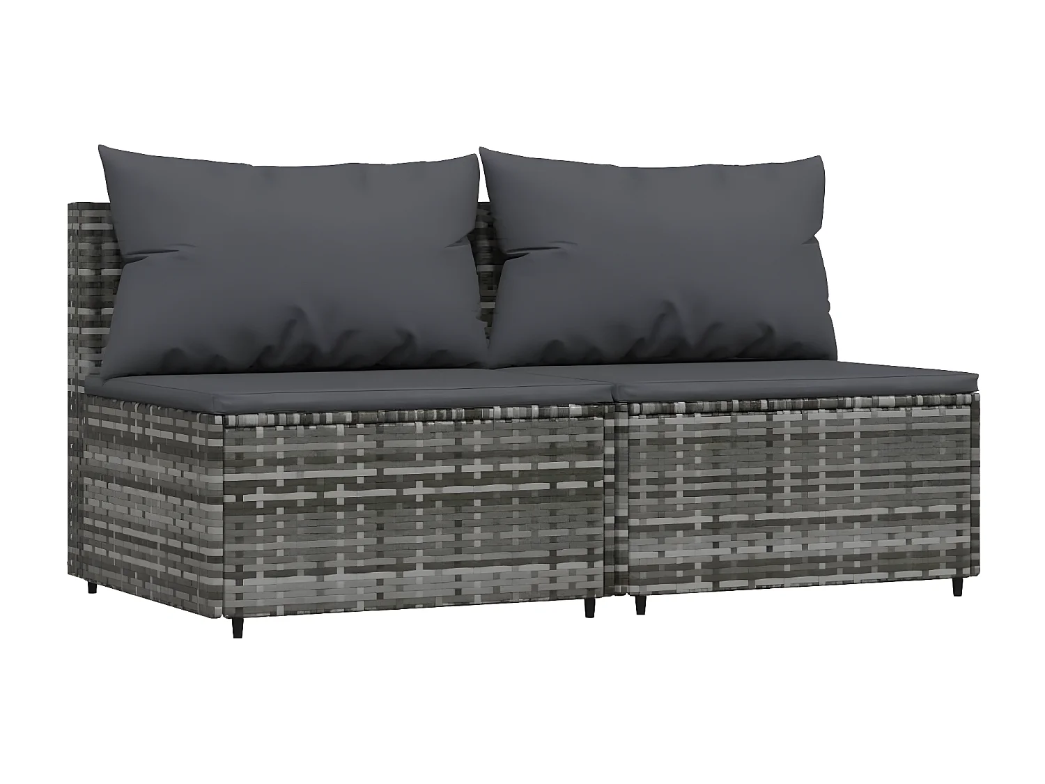 Sofás y cojines centrales de jardín 2uds Mimbre resina gris