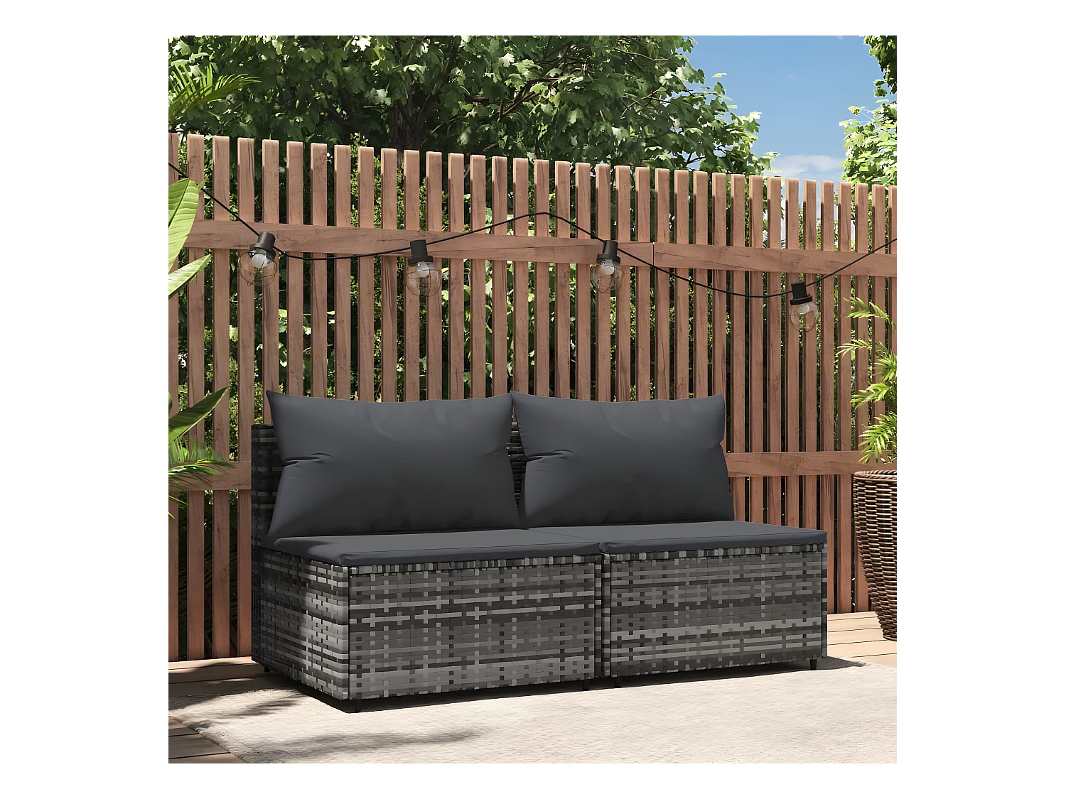 Canapés centraux de jardin et coussins 2pcs Gris Résine tressée