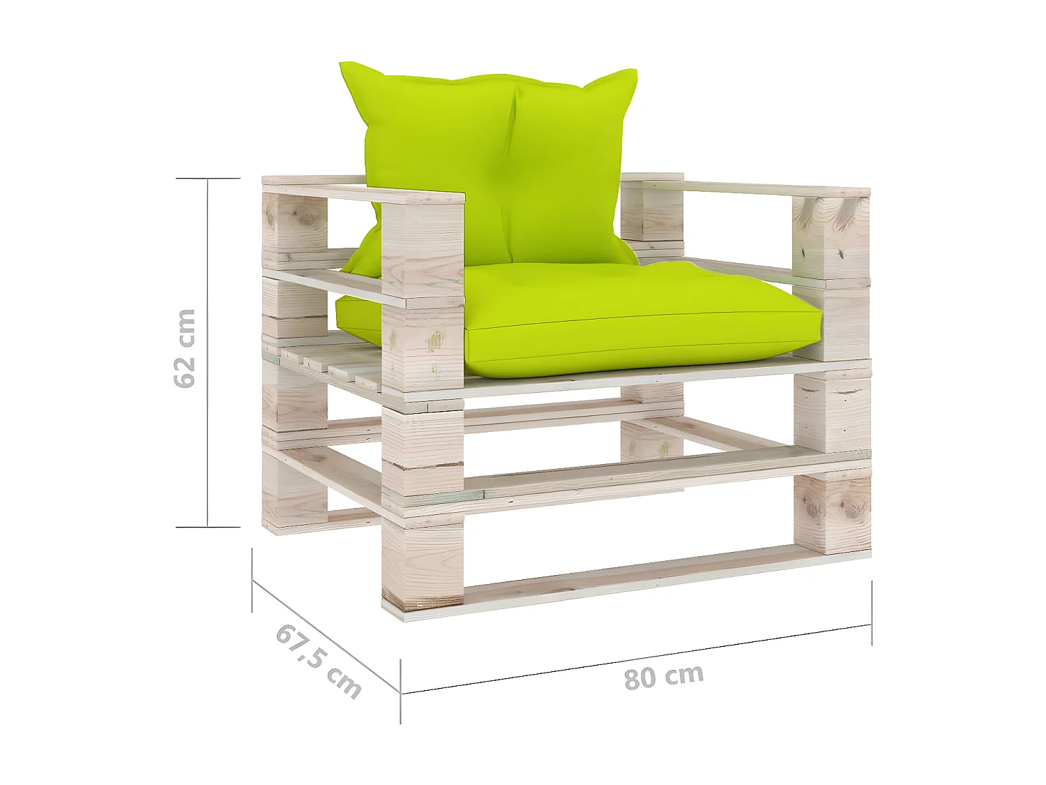 Canapé palette de jardin avec coussins vert vif bois de pin