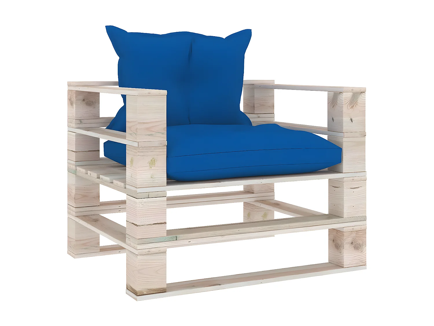 Gartensofa aus Paletten mit königsblauen Kissen aus Kiefernholz