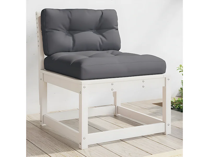 Gartensofa mit weißen Kissen aus massivem Kiefernholz