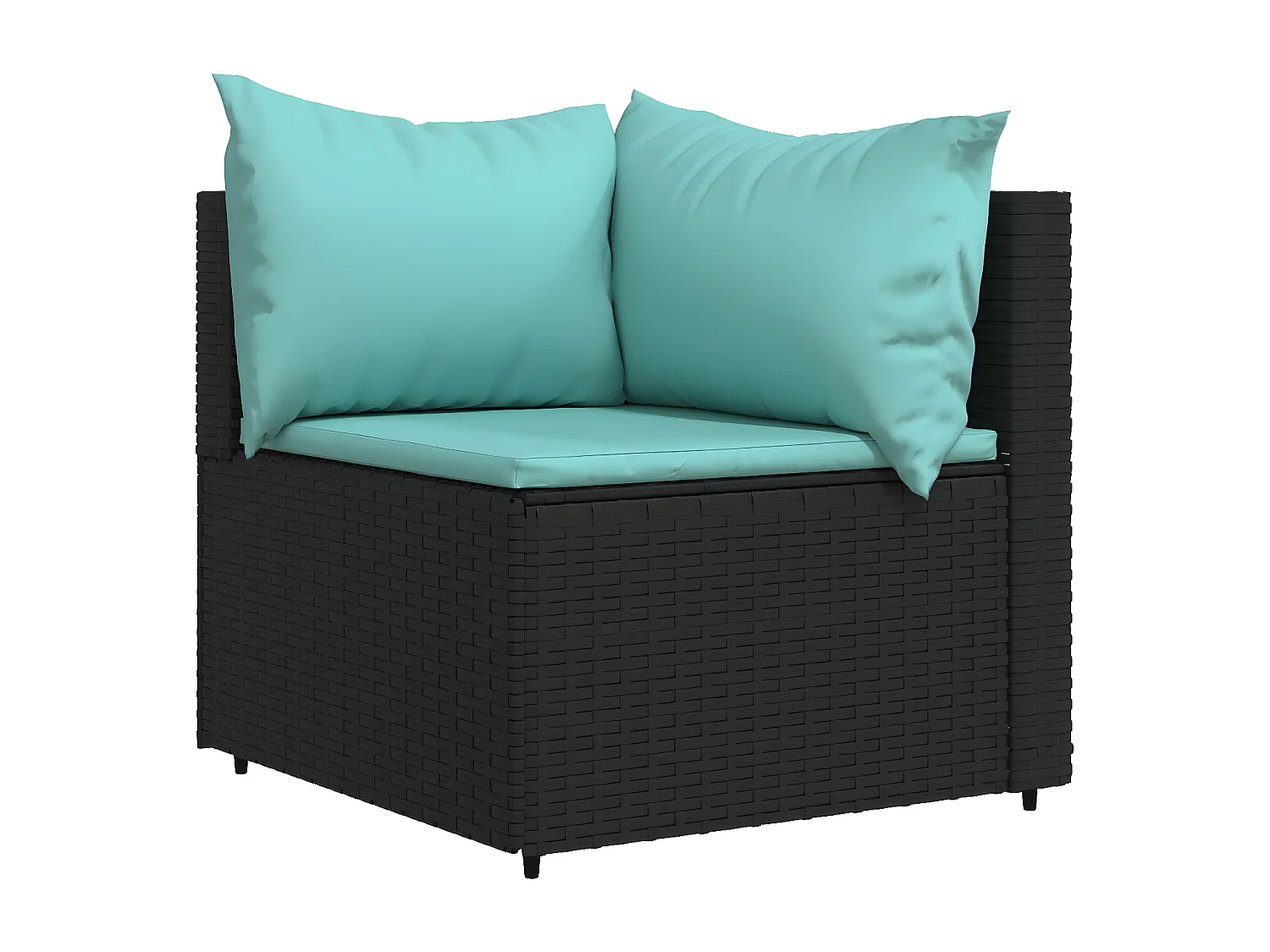 Sofá de canto de jardim com almofadas de vime de resina preta