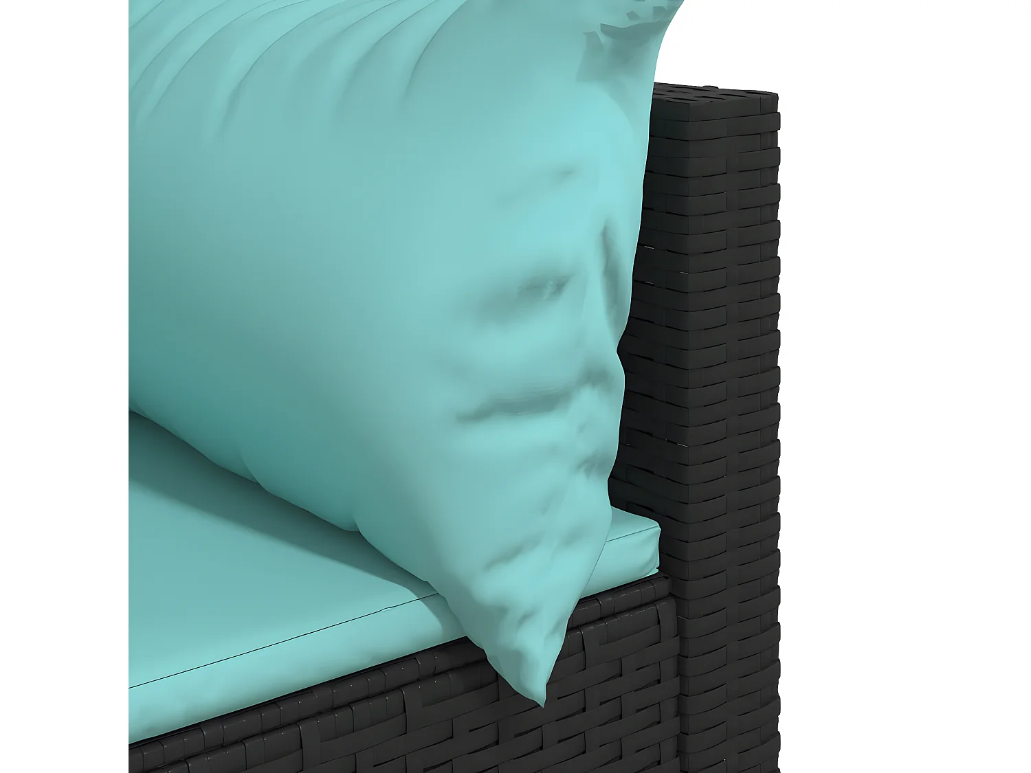 Sofá de canto de jardim com almofadas de vime de resina preta