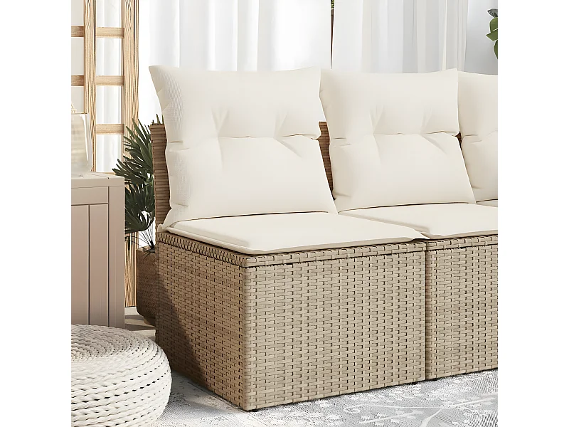 Canapé de jardin sans accoudoirs coussins beige résine tressée