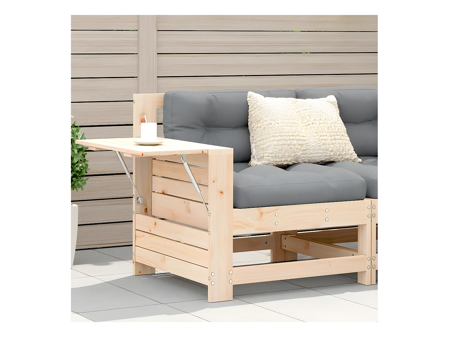 Armlehnen-Gartensofa mit Kissen aus massivem Kiefernholz