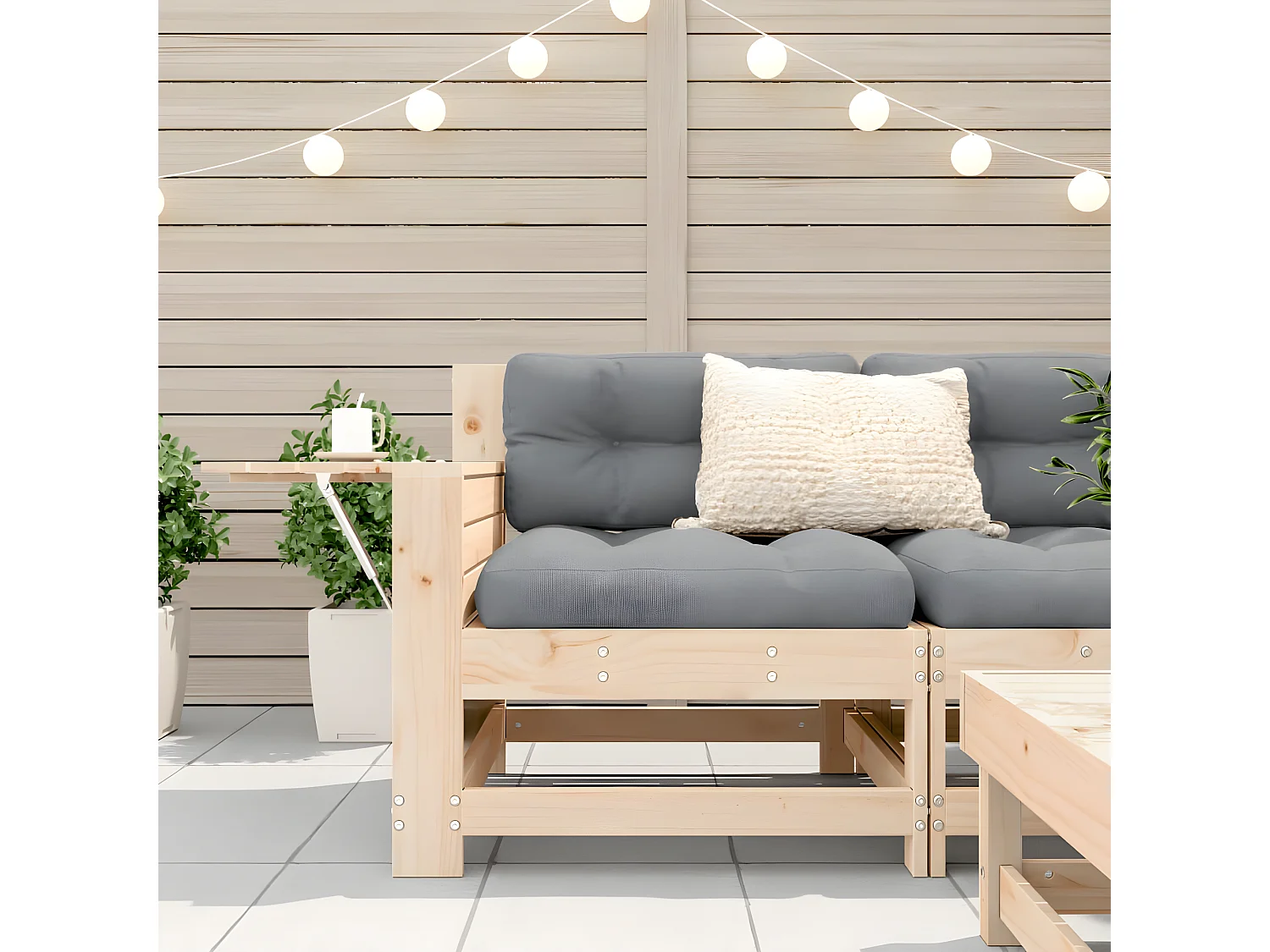 Armlehnen-Gartensofa mit Kissen aus massivem Kiefernholz