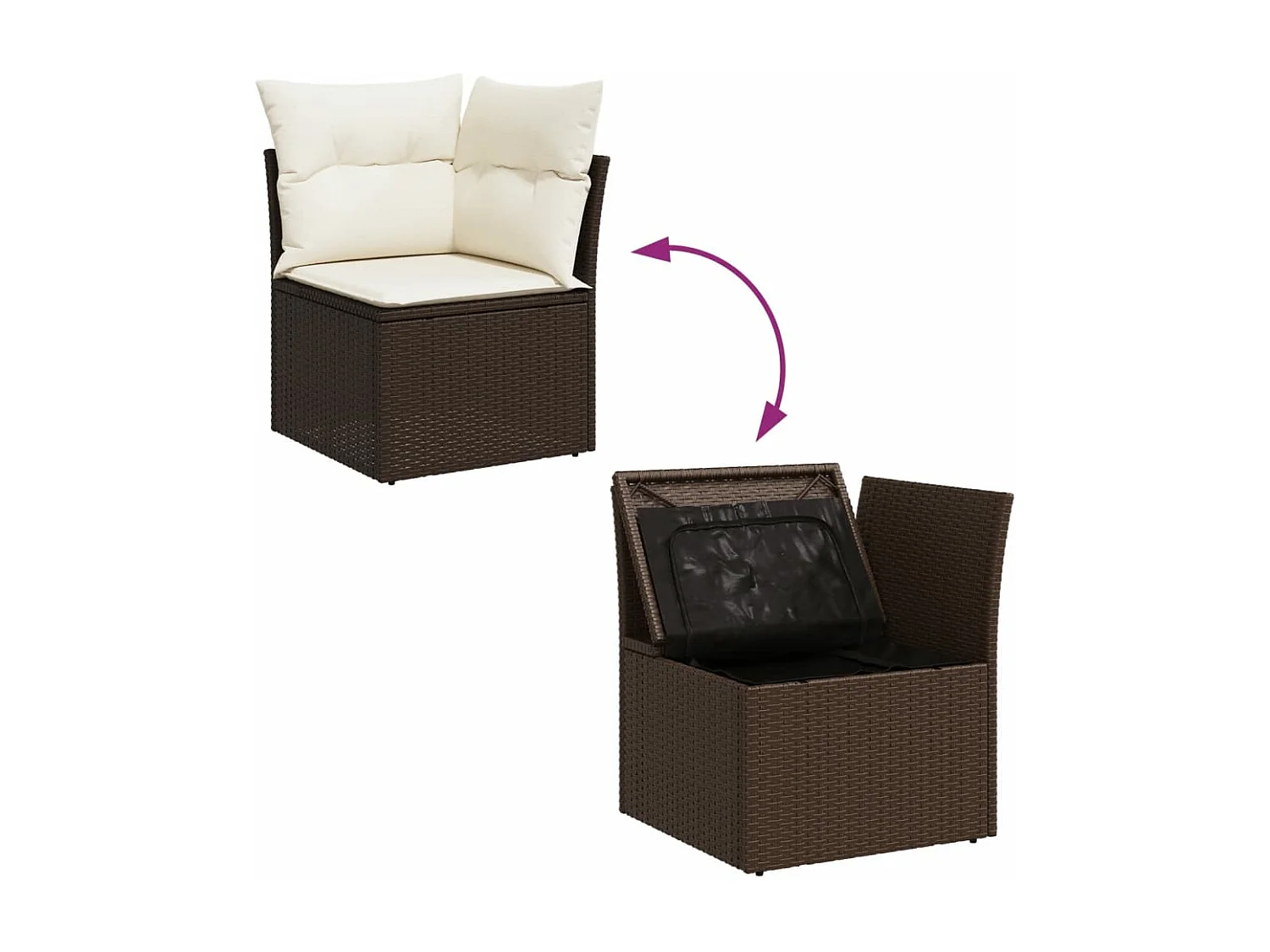 Sofá esquinero de jardín con cojines de resina tejida marrón