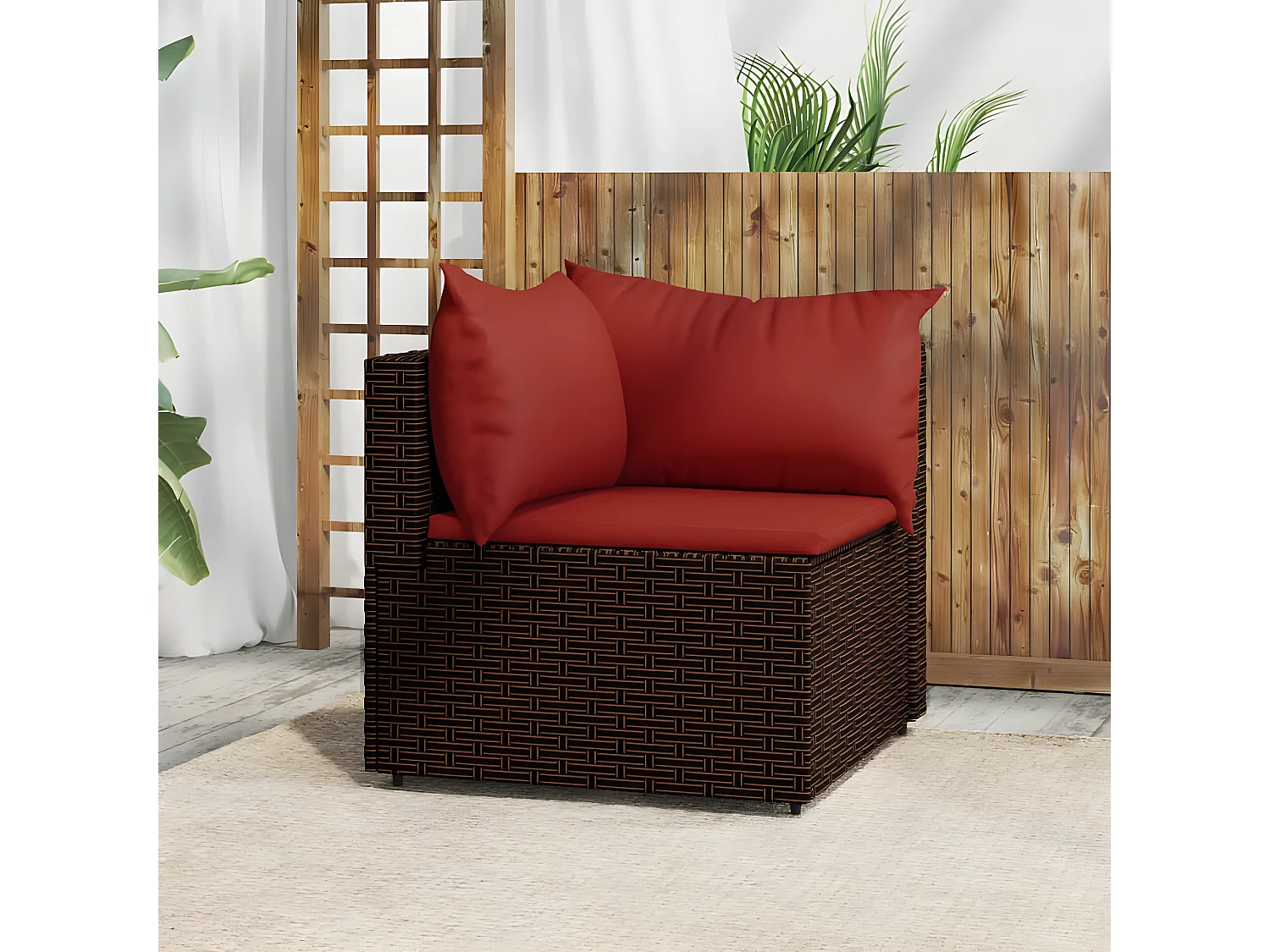 Canapé d'angle de jardin avec coussins marron résine tressée