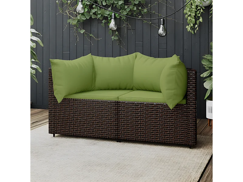 Canapés d'angle de jardin et coussins2pcs marron résine tressée