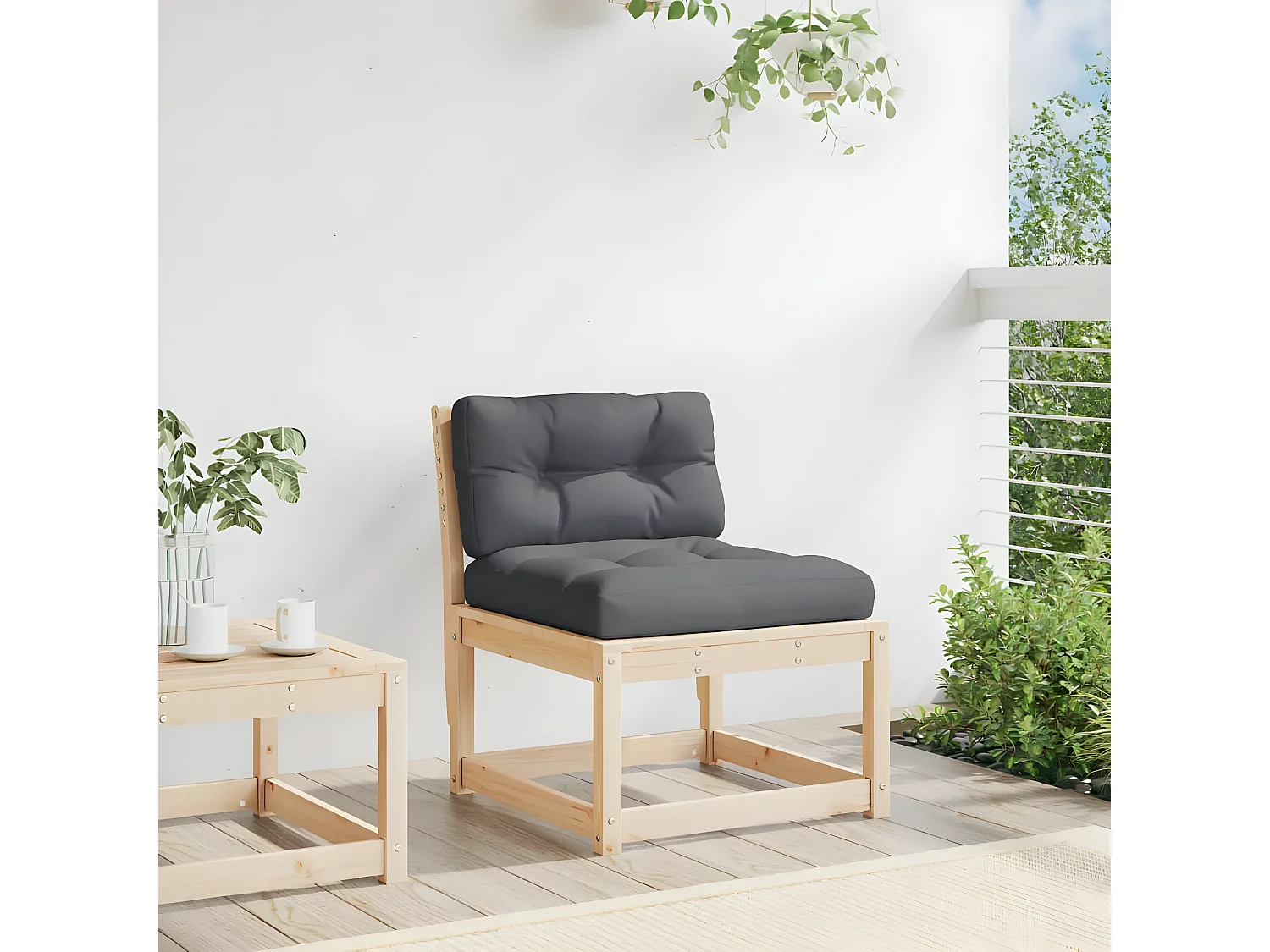 Sofá de jardim com almofadas em madeira maciça de pinho