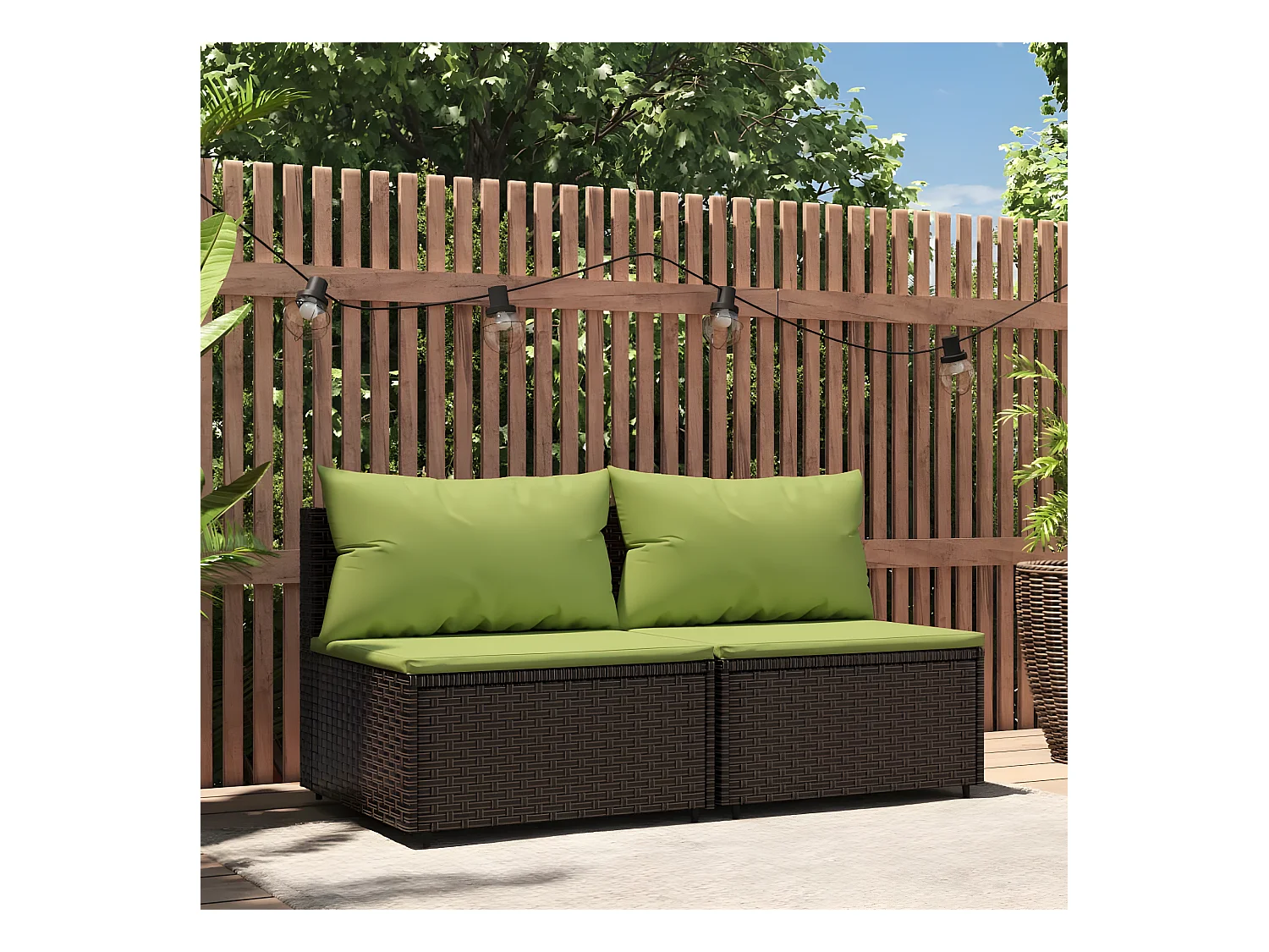Canapés centraux de jardin coussins 2pcs marron résine tressée