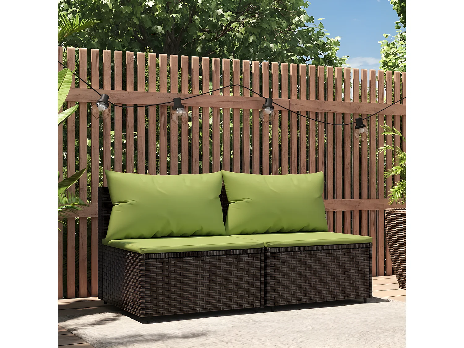 Canapés centraux de jardin coussins 2pcs marron résine tressée