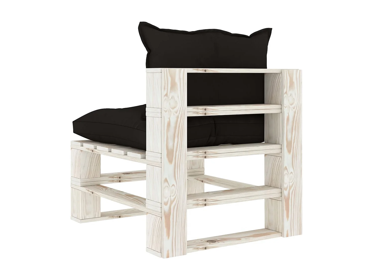 Sofá médio de paletes para jardim com almofadas pretas Madeira