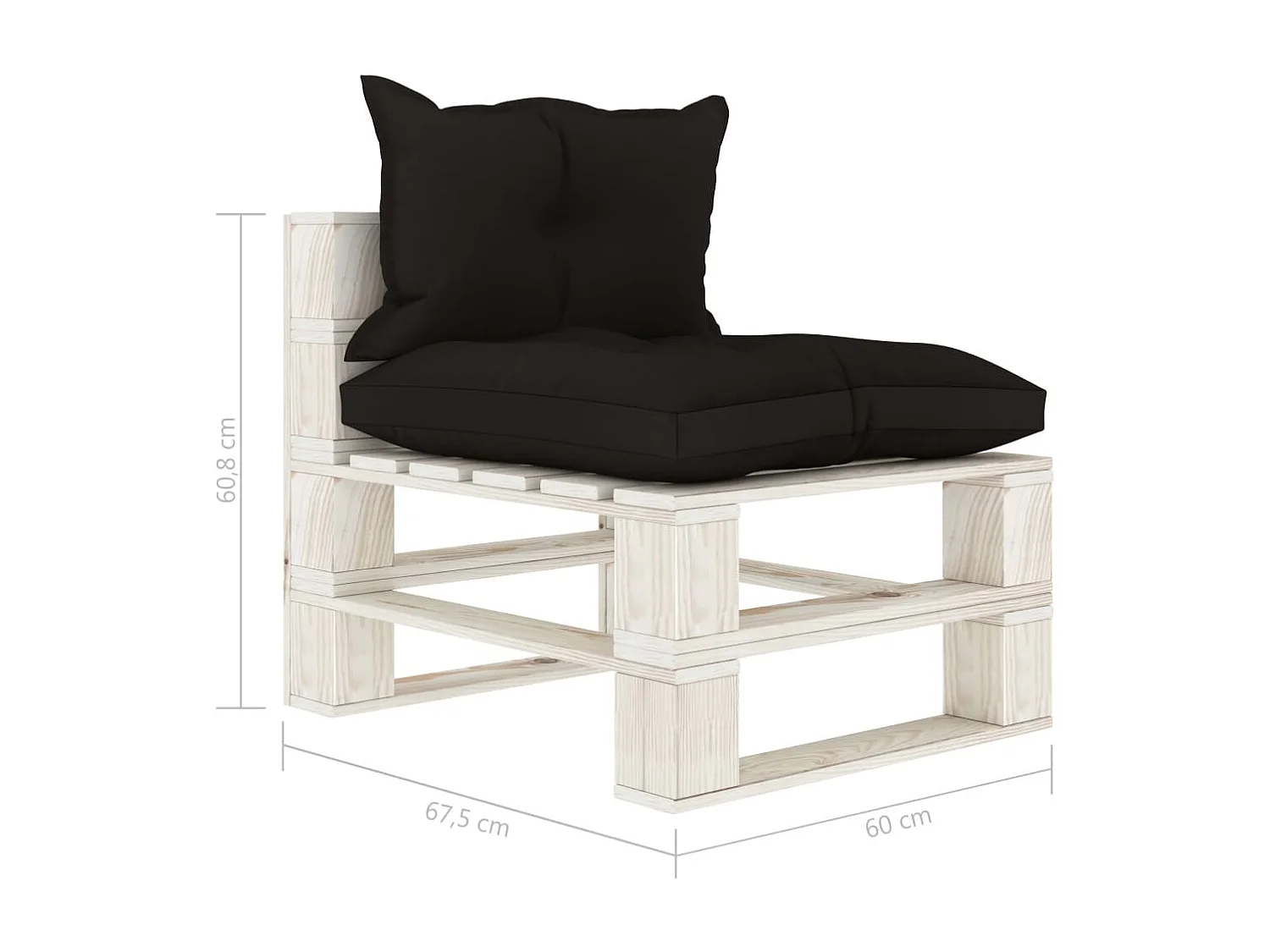 Sofá médio de paletes para jardim com almofadas pretas Madeira