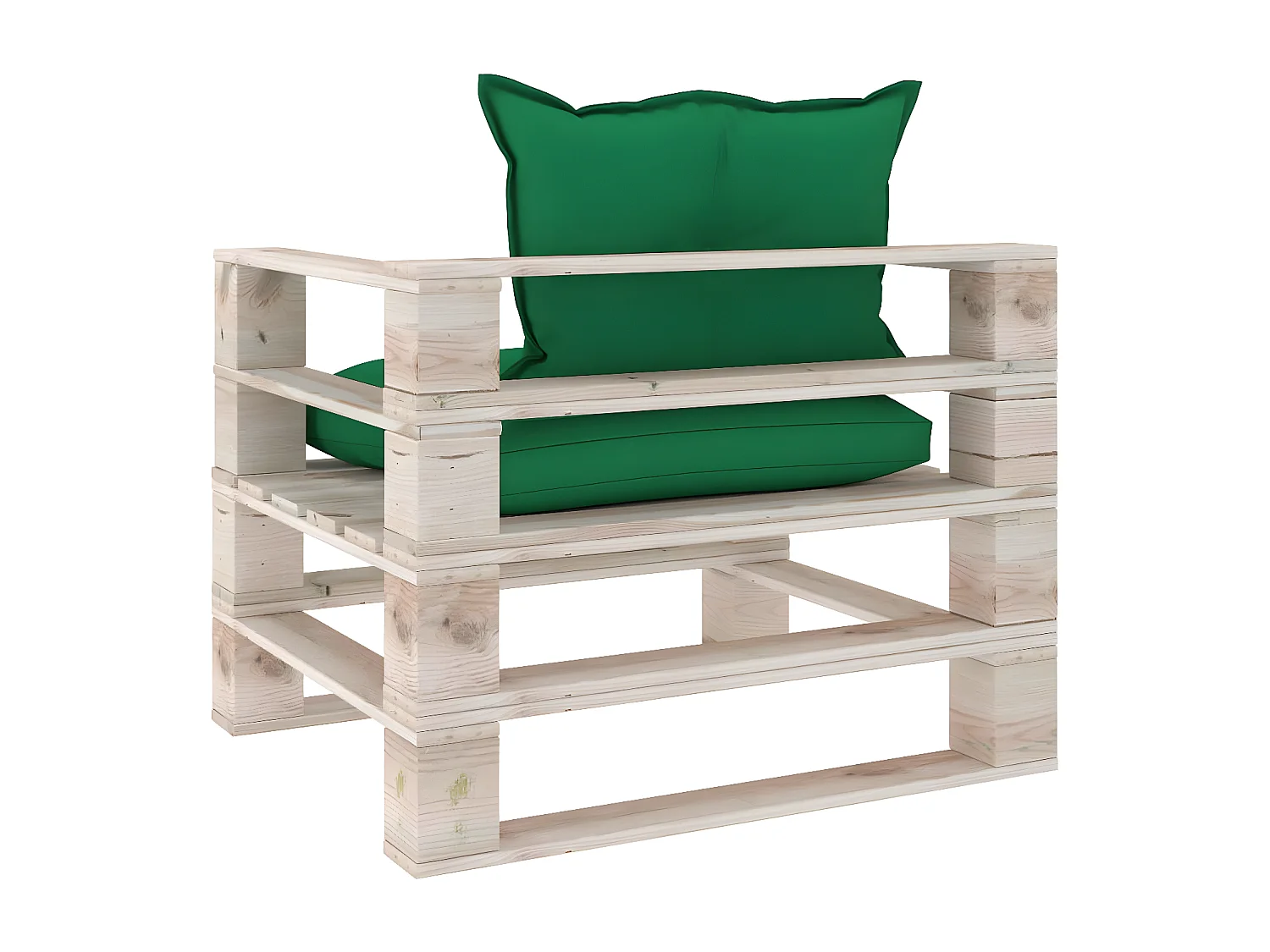 Gartensofa aus Paletten mit grünen Kissen aus Kiefernholz