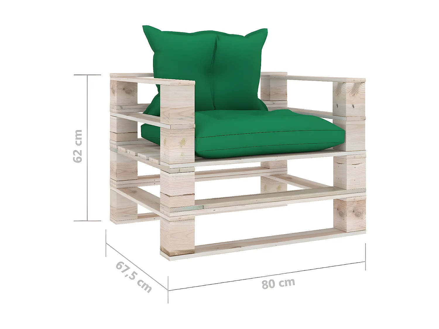 Gartensofa aus Paletten mit grünen Kissen aus Kiefernholz