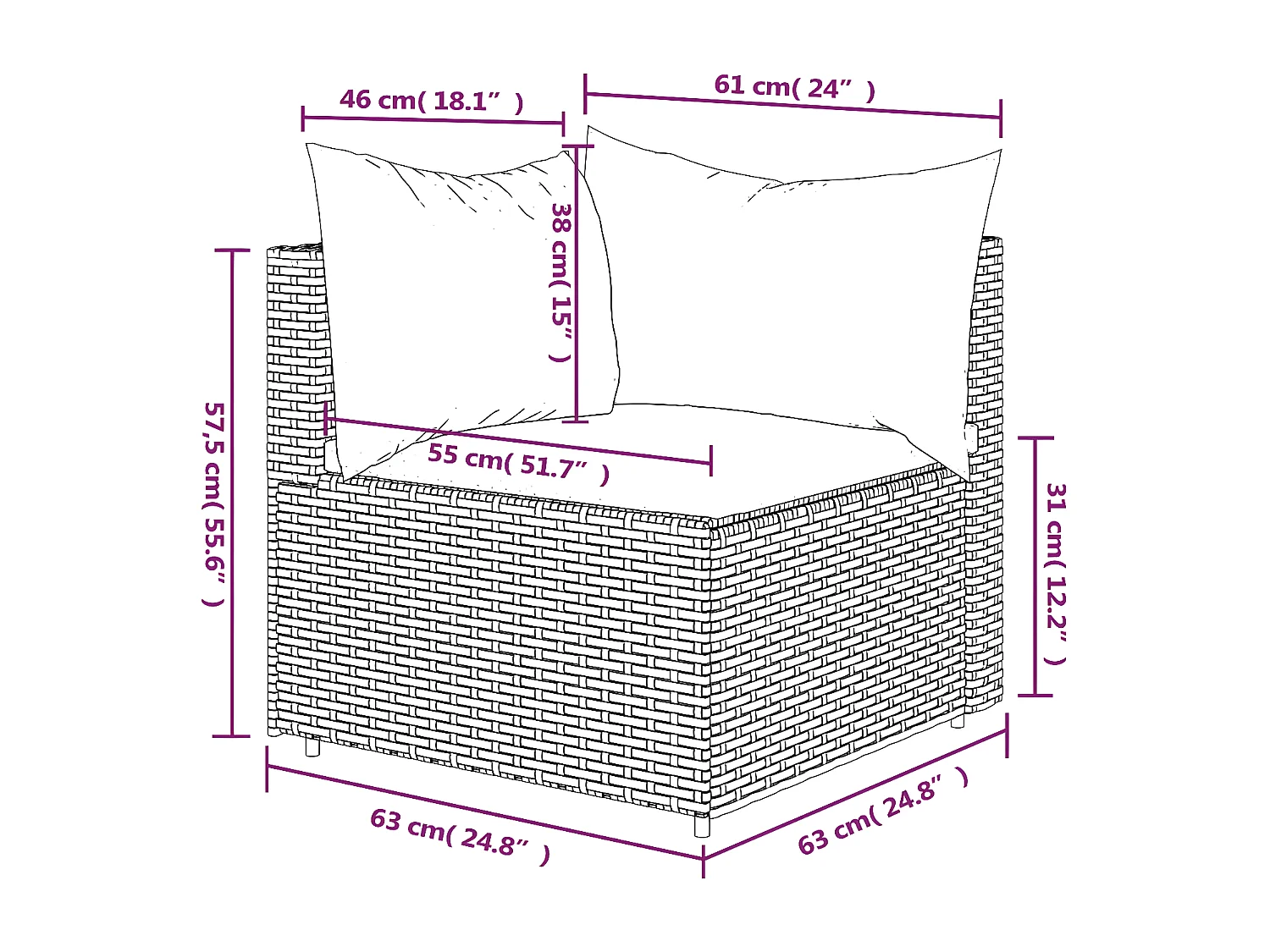 Sofá de canto de jardim com almofadas de resina tecida cinza