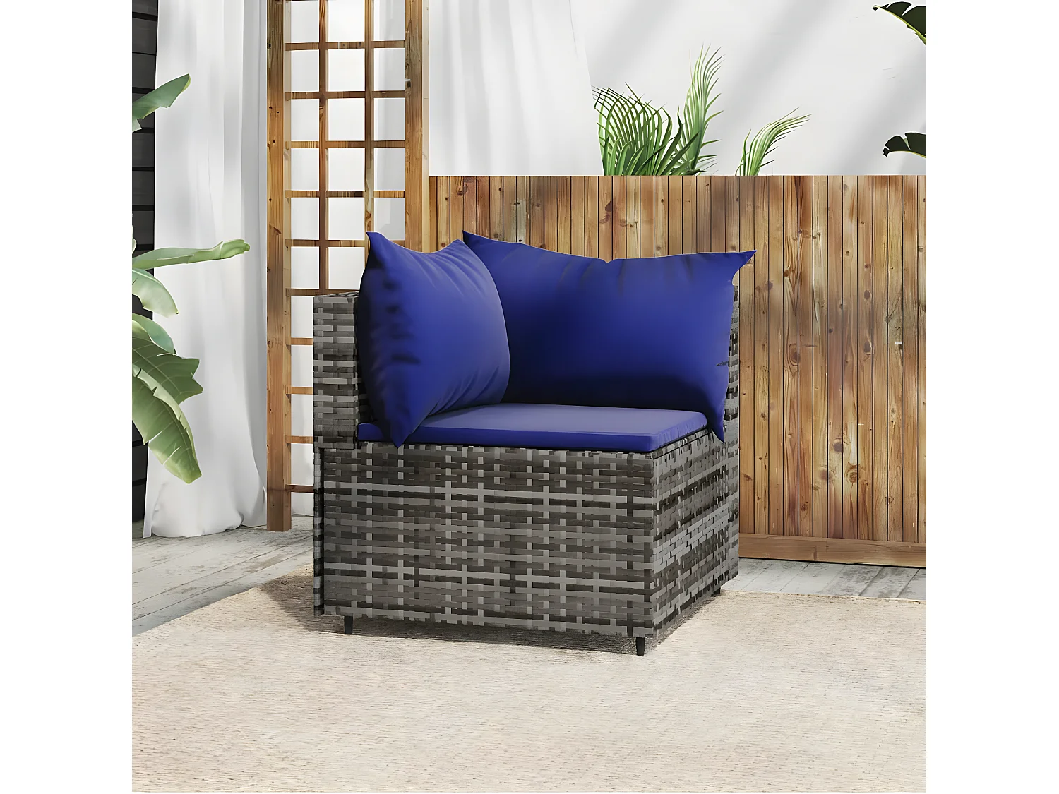 Sofá esquinero de jardín con cojines de resina tejida gris