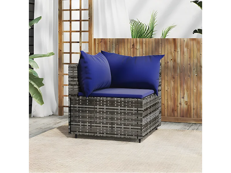 Canapé d'angle de jardin avec coussins gris résine tressée