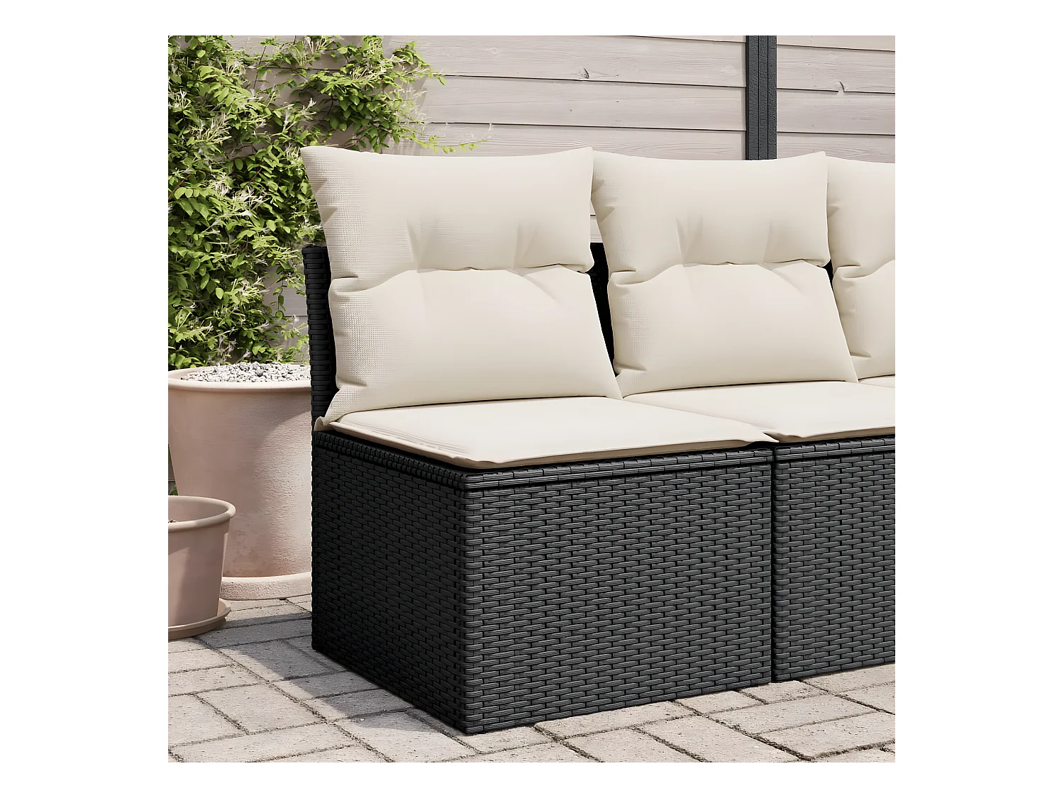 Canapé de jardin sans accoudoirs coussins noir résine tressée