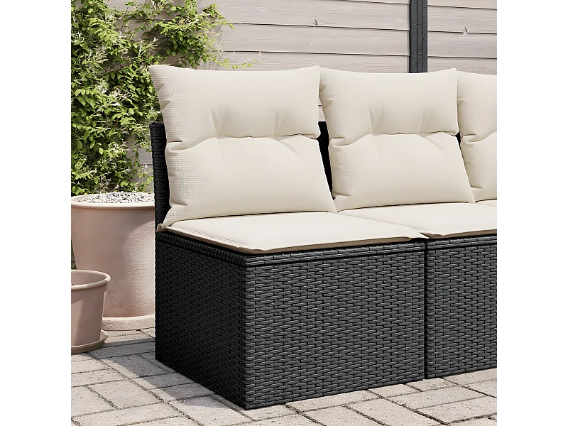 Canapé de jardin sans accoudoirs coussins noir résine tressée