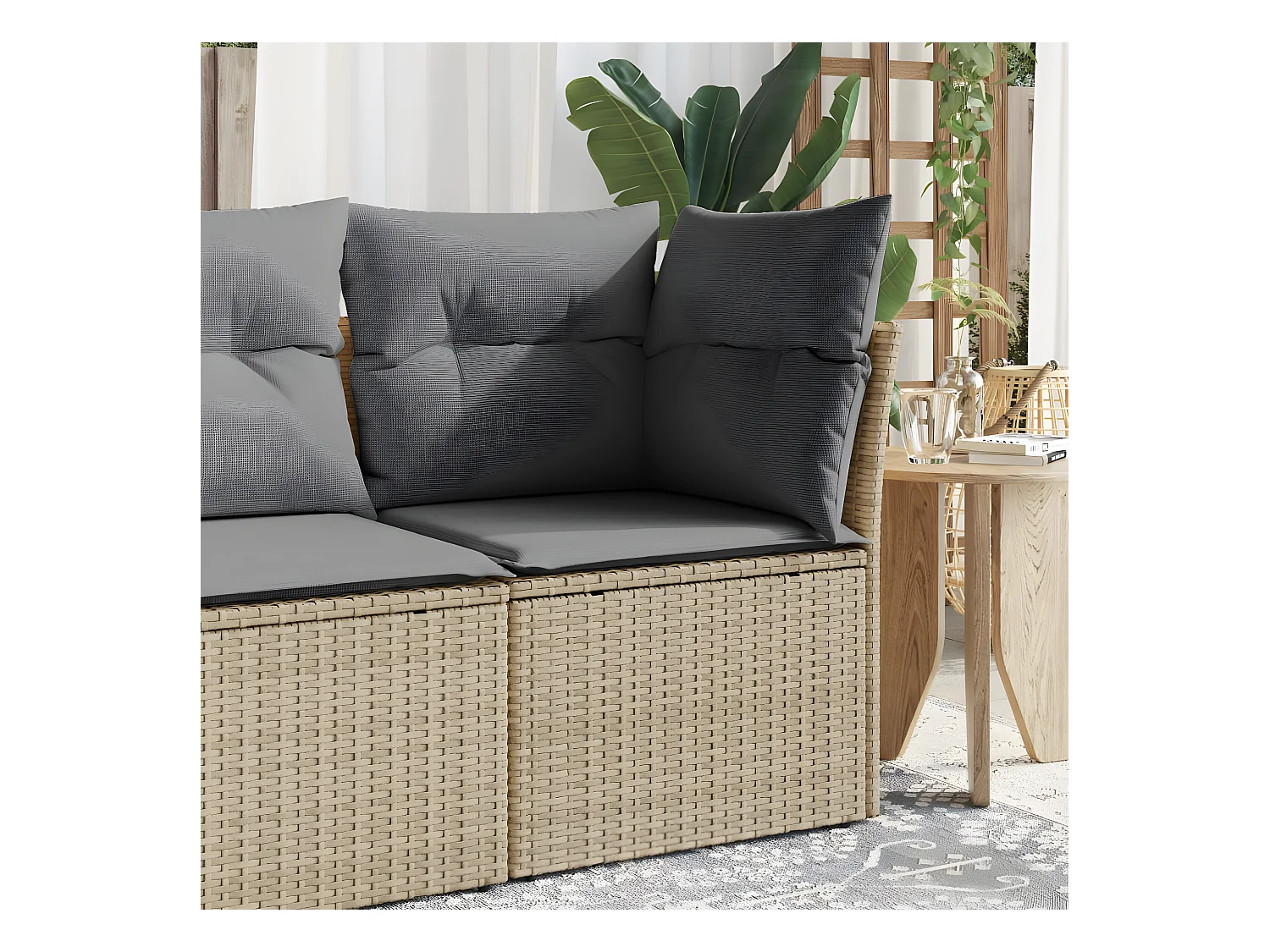 Canapé d'angle de jardin avec coussins beige résine tressée
