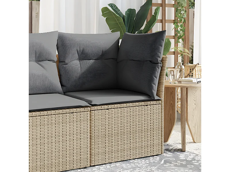 Canapé d'angle de jardin avec coussins beige résine tressée