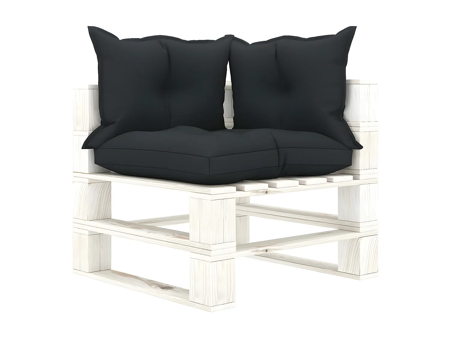 Garten-Ecksofa aus Paletten mit anthrazitfarbenen Kissen. Holz