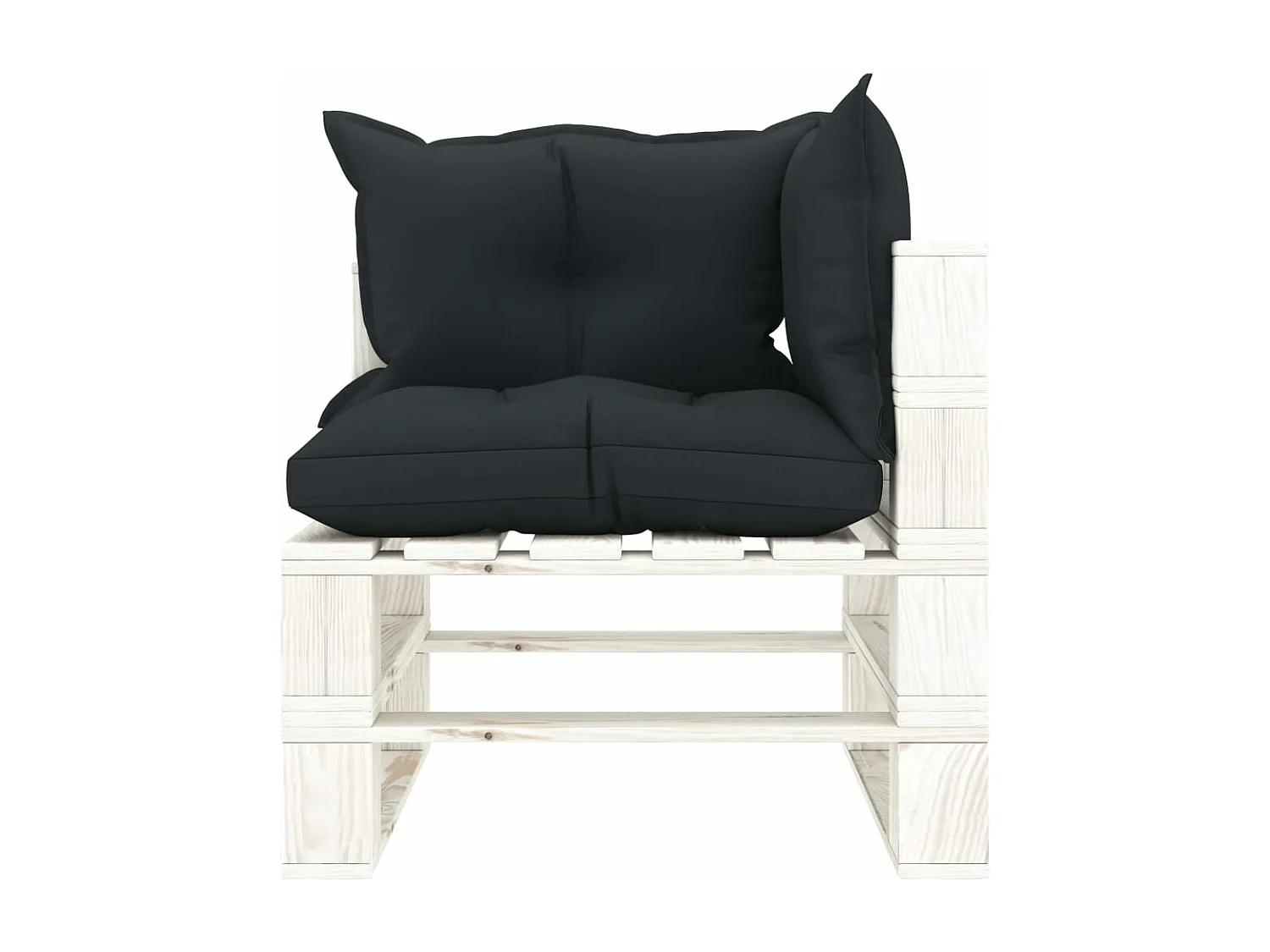 Garten-Ecksofa aus Paletten mit anthrazitfarbenen Kissen. Holz