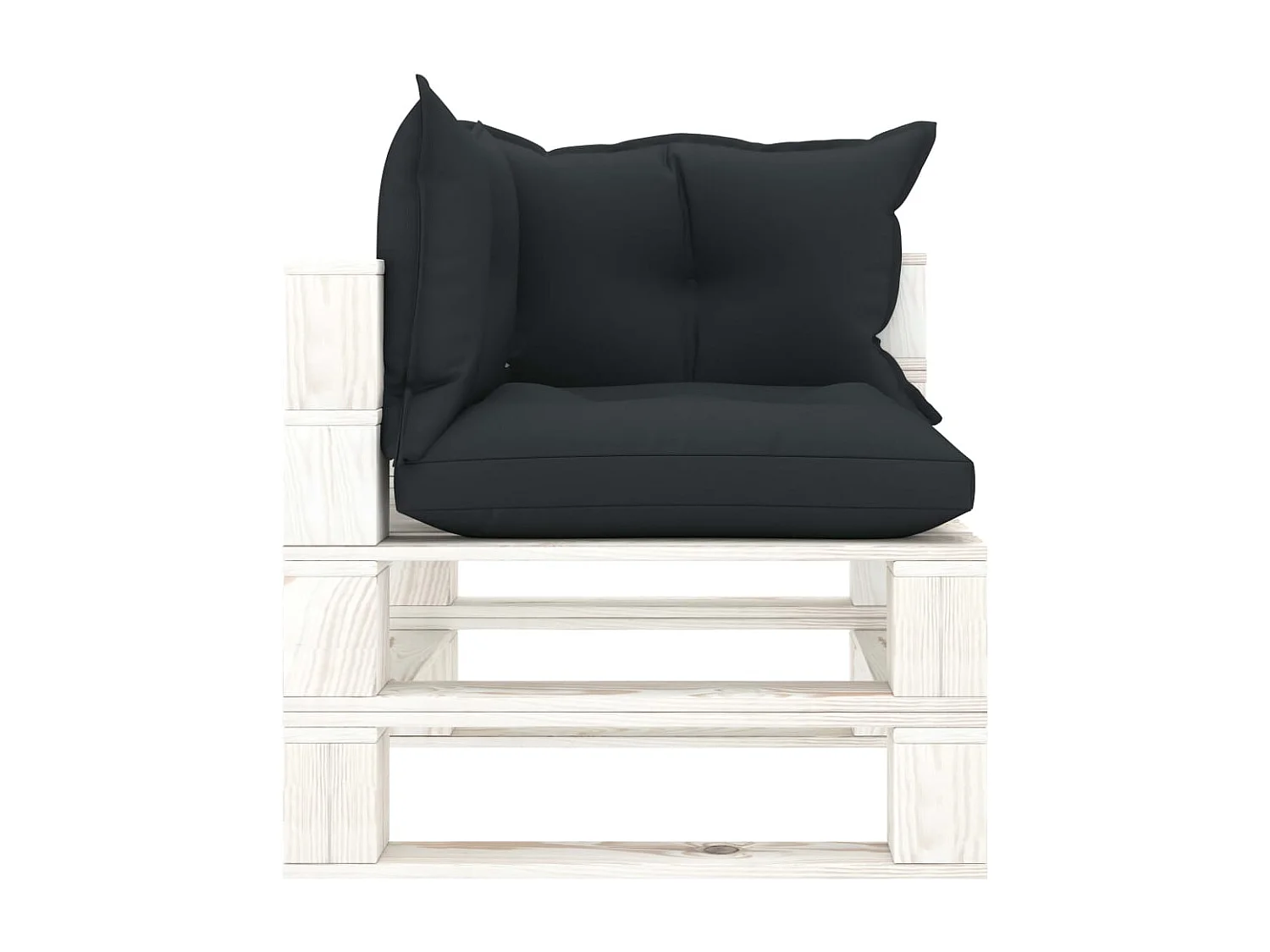 Garten-Ecksofa aus Paletten mit anthrazitfarbenen Kissen. Holz