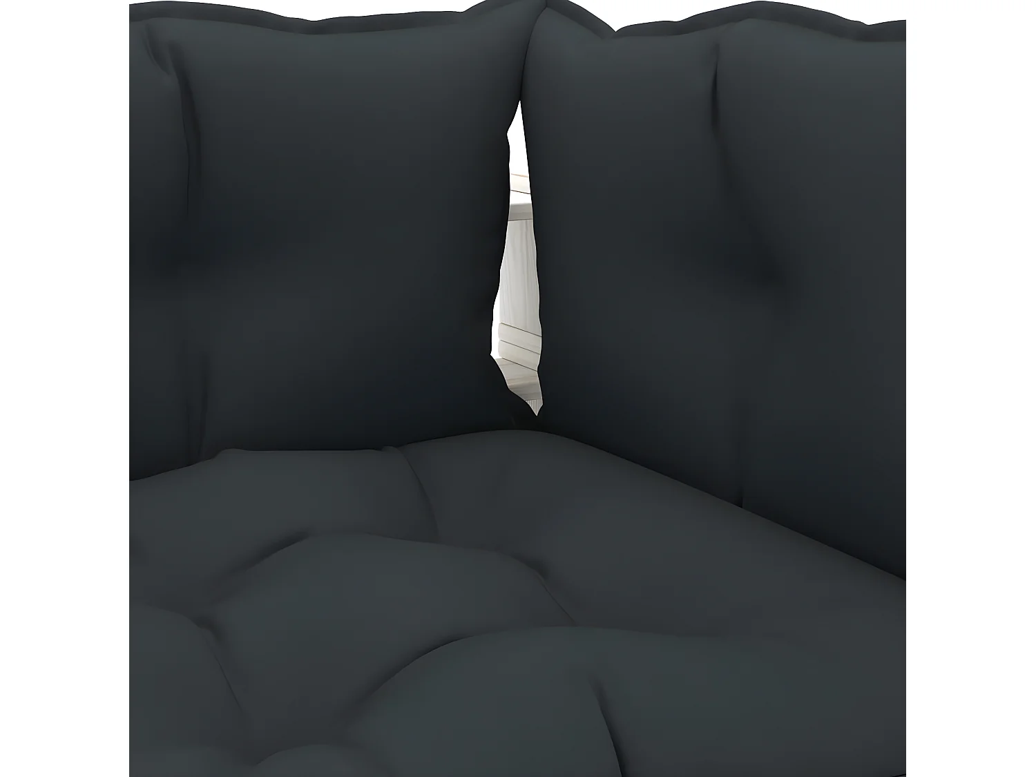 Garten-Ecksofa aus Paletten mit anthrazitfarbenen Kissen. Holz