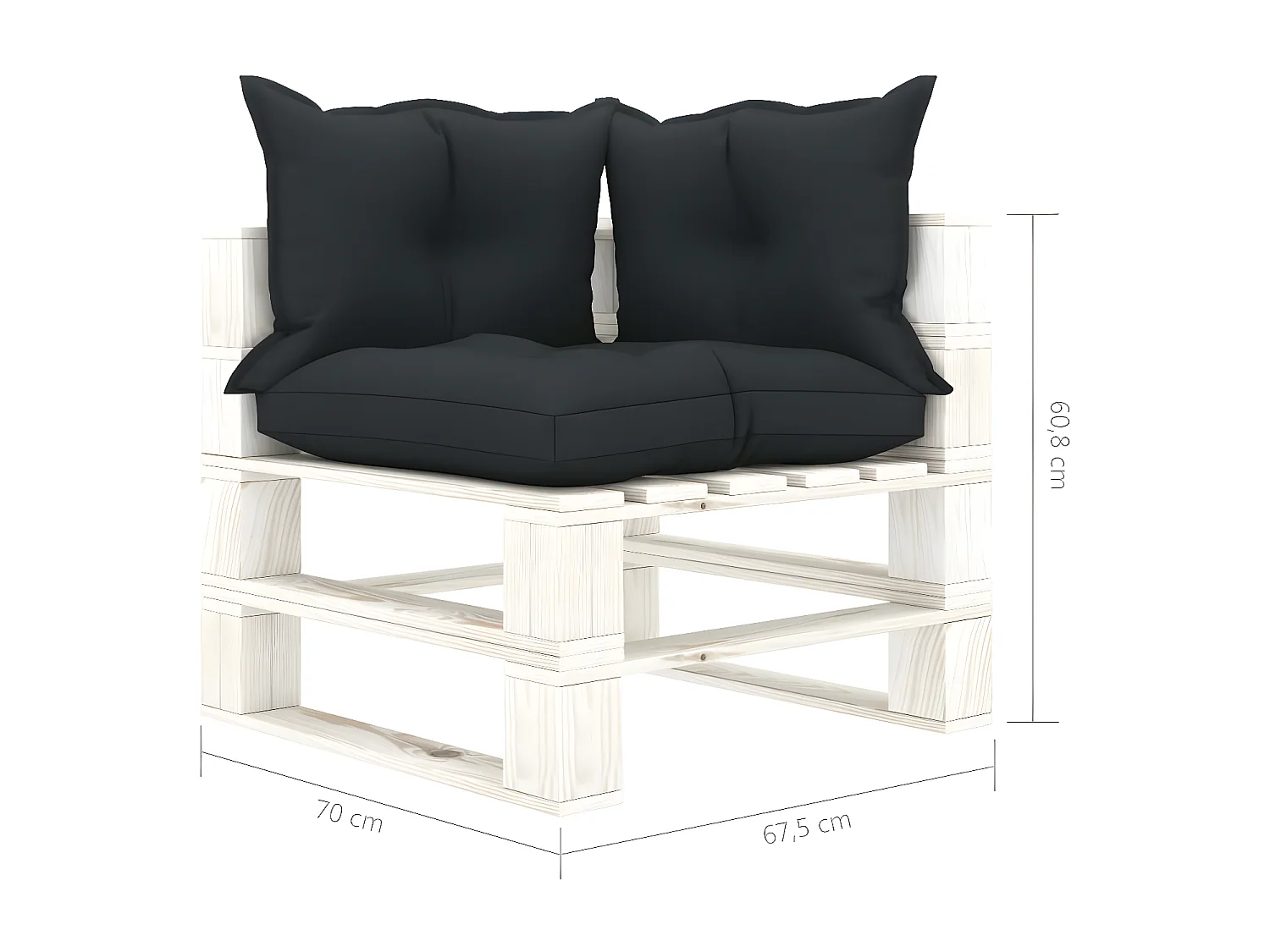 Garten-Ecksofa aus Paletten mit anthrazitfarbenen Kissen. Holz