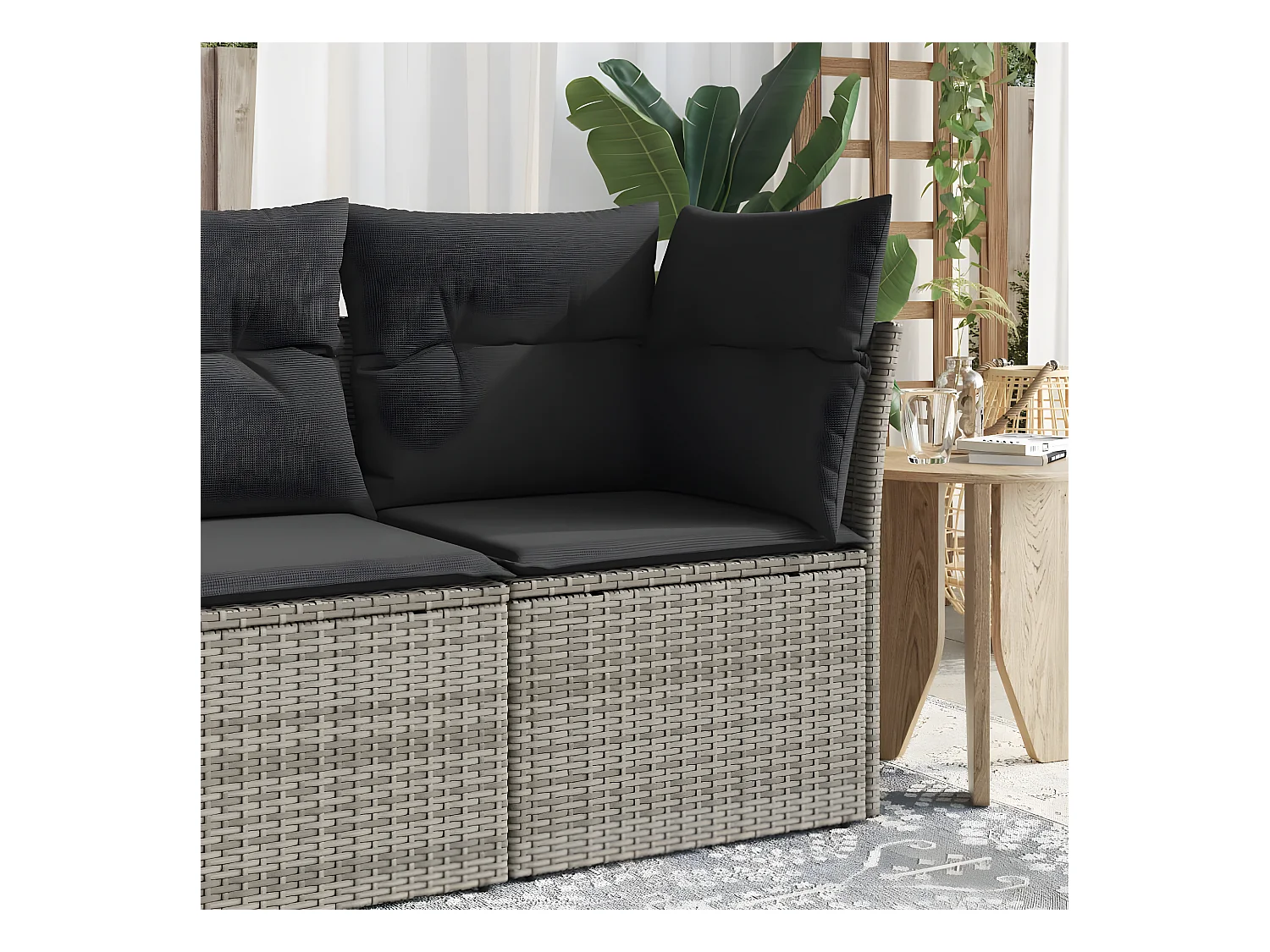 Canapé d'angle de jardin avec coussins gris résine tressée