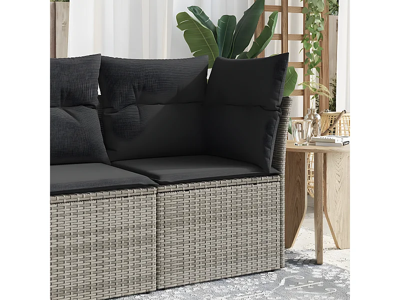 Canapé d'angle de jardin avec coussins gris résine tressée