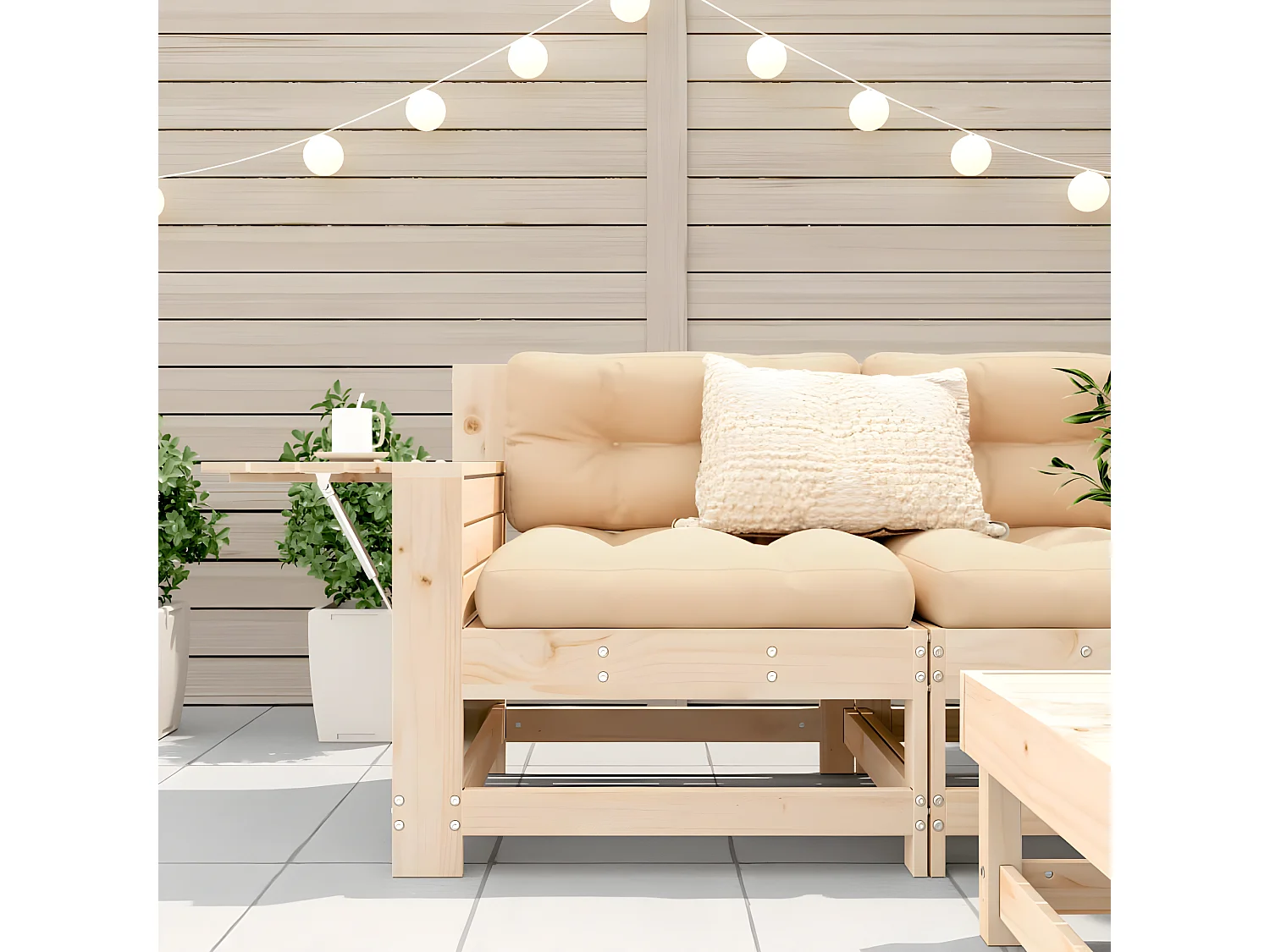 Canapé de jardin accoudoir avec coussin bois massif de pin